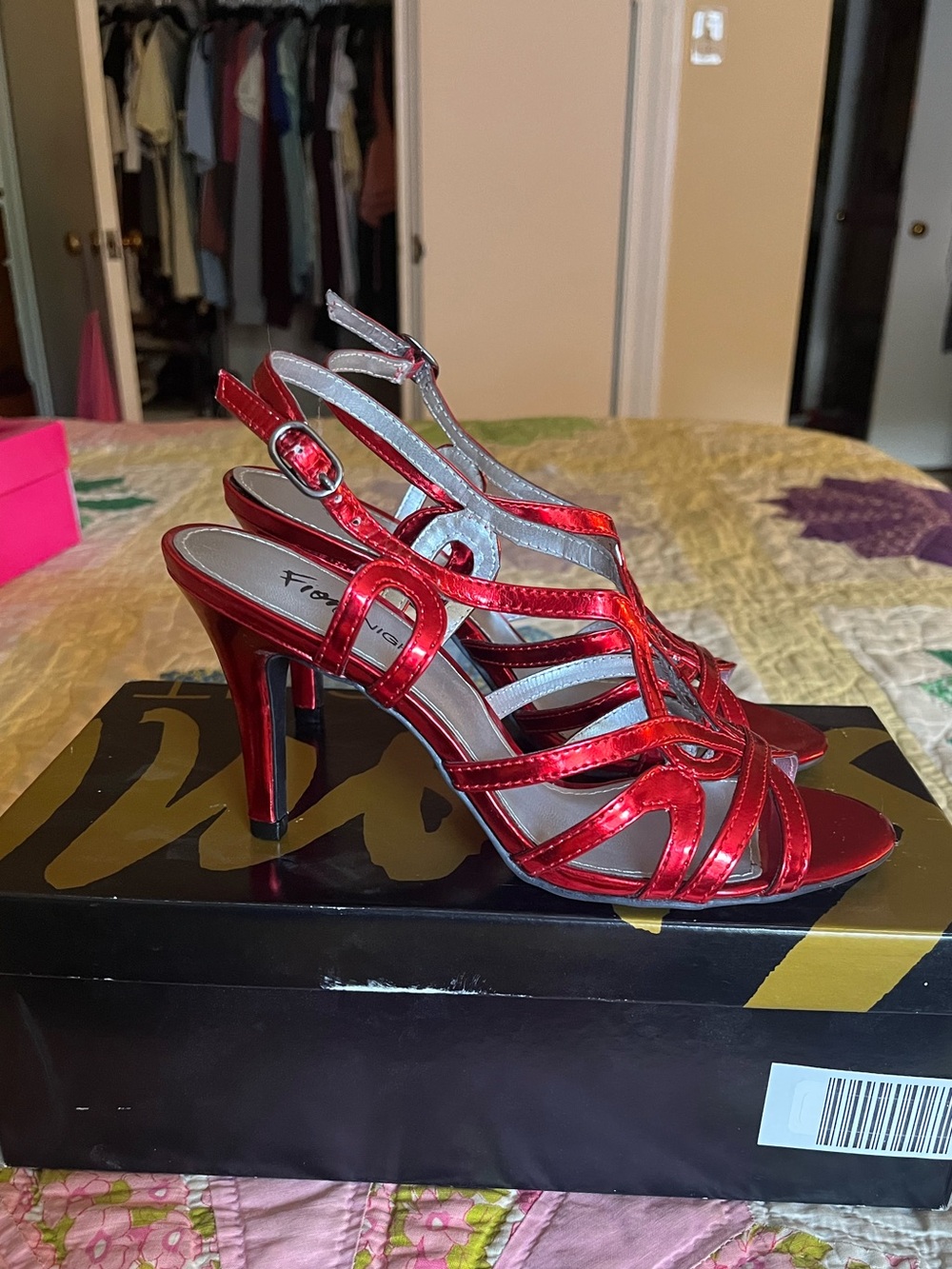 FIONI Clothing Shiny Red Strappy High Heel Sandals